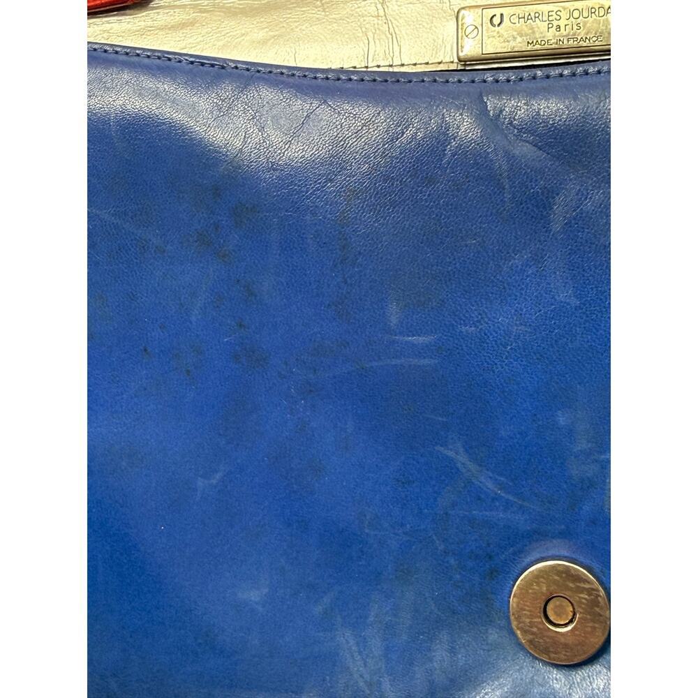 Vintage Charles Jourdan Paris France Colorblock Leather Shoulder Bag Blue - Picture 12 of 15
